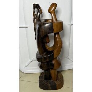 Beautiful Carved Wooden Statue Figure. Couple 12”